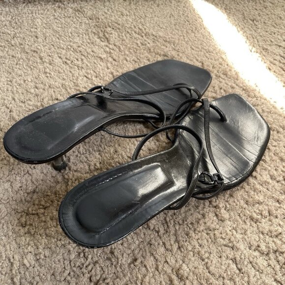 Vintage Women’s Stuart Weitzman Black Leather Pointed Heel Pump Sandals sz 12 M - Picture 1 of 3